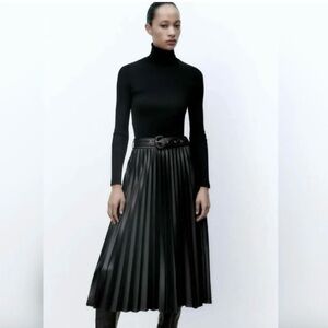 Zara Black A-Line Pleated Skirt